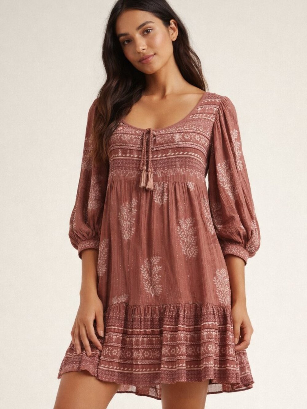 Daughters of India NWT Boho Block Print Lurex Tiered Mini Dress M